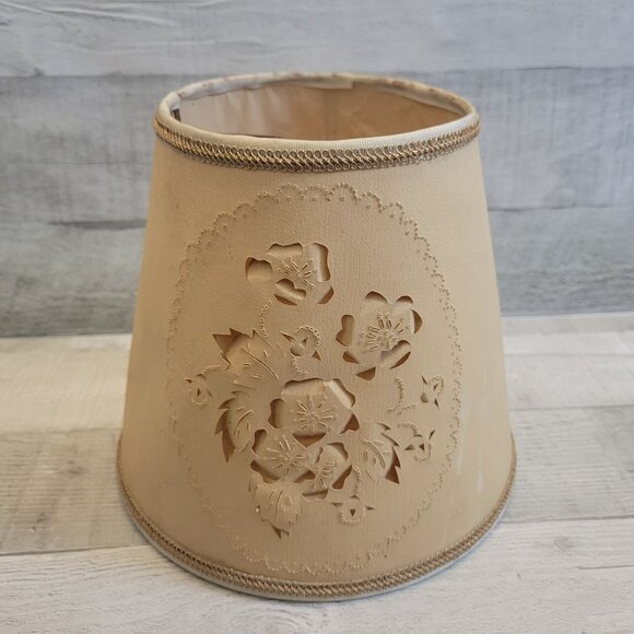 Accents | Vintage Beige Floral Cutout Lamp Shade With Scalloped Edge ...